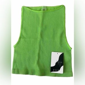 NWT LOVE POEM by BLOCK Avocado Green Ribbed Cropped High Neck Tank Top M/L